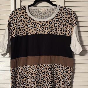Leopard Print Colorblock Tee